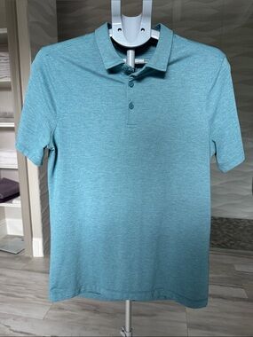 lululemon Men's Heather Teal Short Sleeve Polo Small